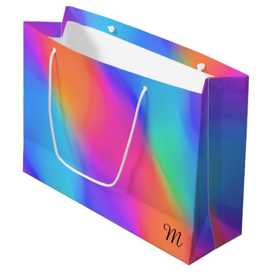 Levendige Holografische Monogram Gift Bag Groot Cadeauzakje (Voorkant Gekanteld)