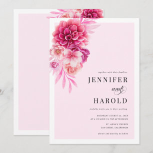 Levendige Hot Pink Bloemen Huwelijk Kaart