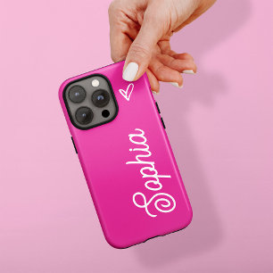 Levendige Hot Pink Jouw naam in Script met hart iPhone 13 Hoesje
