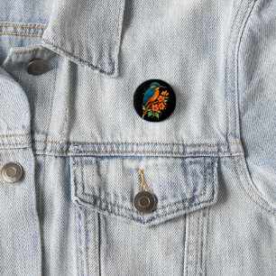 Levendige ijsvogel met bloesems - Waterverf Art Ronde Button 3,2 Cm