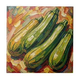 Levendige Impasto Courgette Schilderij Tegeltje