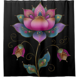 Levendige Indiase Mehndi Lotus Bloem Roze Blauw Go Douchegordijn