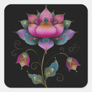 Levendige Indiase Mehndi Lotus Bloem Roze Blauw Go Vierkante Sticker