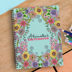 Levendige Ingewikkelde Doodle Bloemen Custom Schet Notitieboek