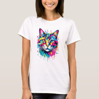 Levendige Ink Splatter Cat Pop Art, Kleurrijk T-shirt