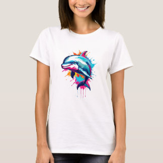 Levendige Ink Splatter Dolfijn Pop Art, Kleurrijk T-shirt