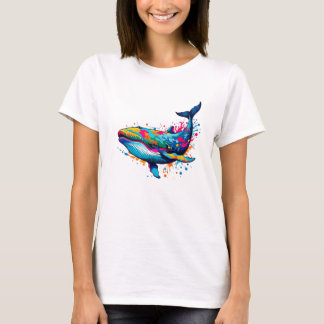 Levendige Ink Splatter Whale Pop Art, Kleurrijk T-shirt