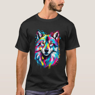 Levendige inkt Splatter Wolf Pop Art, vet en kleur T-shirt