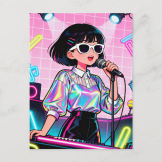 Levendige Japanse Karaoke Pop Art Meisje Briefkaart