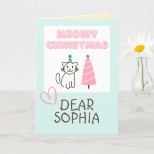 Levendige kat in een Pet en een fijne kerstpap in  Kaart