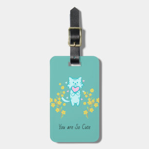 Levendige kat met gele bloemen Bagagelabel