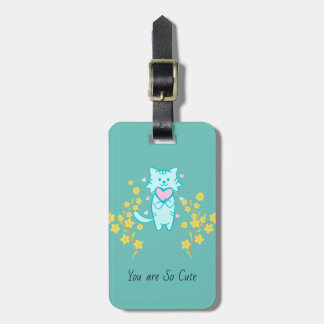 Levendige kat met gele bloemen Bagagelabel