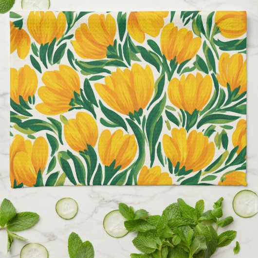 Levendige Keukenhanddoeken met Narcissen (Gevouwen)