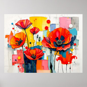 Levendige Klaproos in Moderne Abstracte Stijl Poster