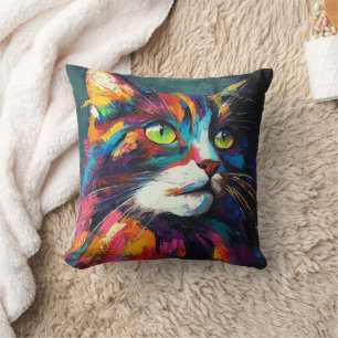 Levendige Kleur Cat Face Art Decoratief Kussen