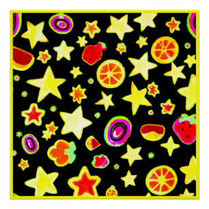 Levendige kleur Explosie Fruits Sterpatroon Perfect Poster