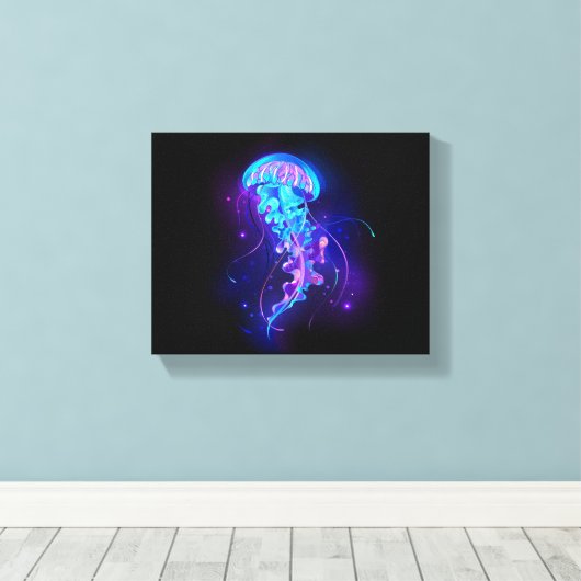 Levendige kleur gloeiende kwal canvas afdruk (Insitu (Houten vloer))