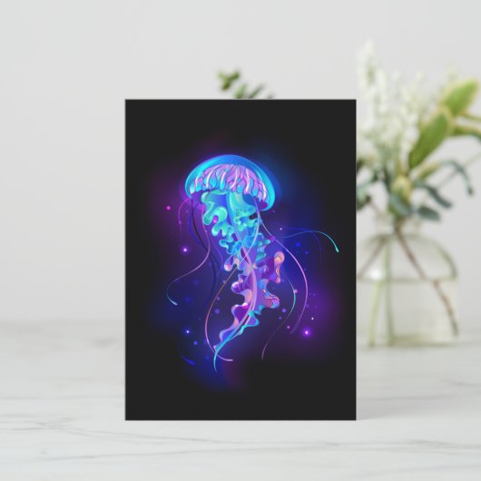 Levendige kleur gloeiende kwal feestdagenkaart (Staand voorkant)