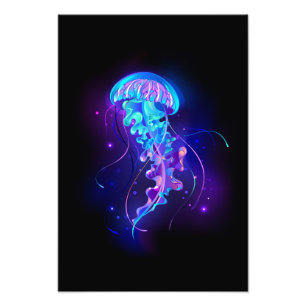 Levendige kleur gloeiende kwal foto afdruk