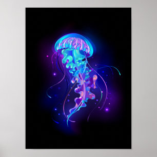 Levendige kleur gloeiende kwal poster