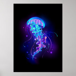 Levendige kleur gloeiende kwal poster