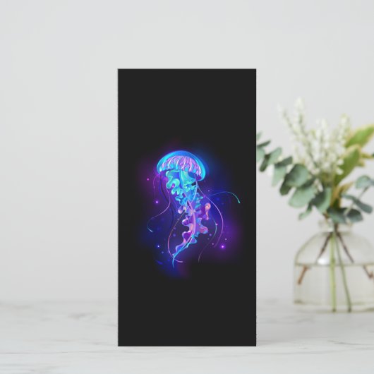 Levendige kleur gloeiende kwal save the date (Staand voorkant)