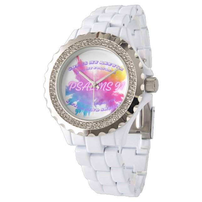 Levendige kleur spatten Psalm 91 Horloge (Gekanteld)