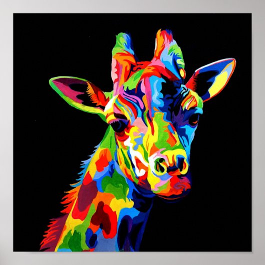 Levendige kleuren Giraffe schilderen Poster (Voorkant)