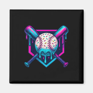 Levendige kleuren Ice Cream Baseball Drip Graphic Magneet