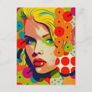 Levendige kleuren Pop Art Vrouw Portret Retro Briefkaart