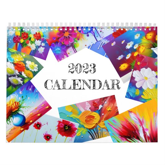 Levendige kleurenbloemen schilderen kalender (Hoes)