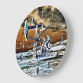 Levendige kleurenpompjack klok (met cijfers) (Hoek)