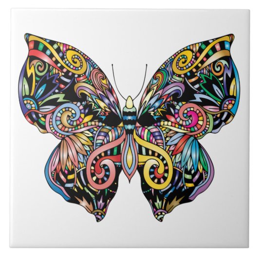 Levendige kleurenvlindertekening tegeltje (Voorkant)