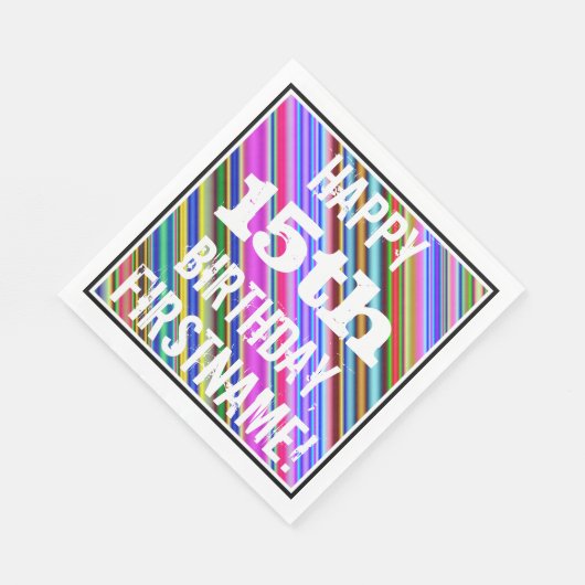 Levendige, kleurrijke 15e verjaardag + aangepaste servetten (Hoek)