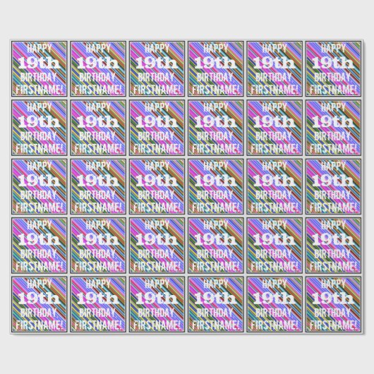 Levendige, kleurrijke 19e verjaardag + aangepaste  cadeaupapier (Vlak)