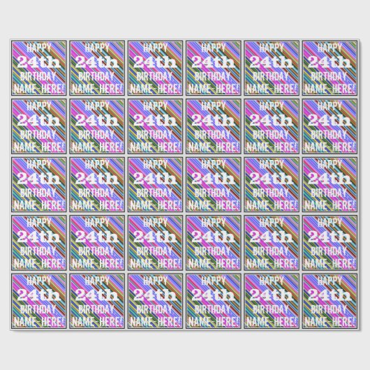 Levendige, kleurrijke 24e verjaardag + aangepaste  cadeaupapier (Vlak)