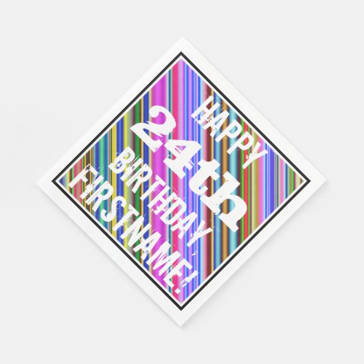 Levendige, kleurrijke 24e verjaardag + aangepaste  servet (Hoek)