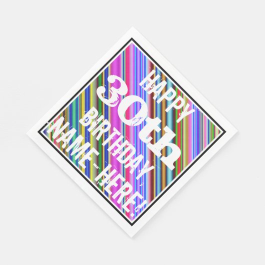 Levendige, kleurrijke 30e verjaardag + aangepaste  servet (Hoek)