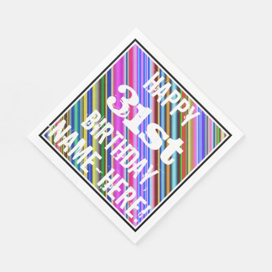 Levendige, kleurrijke 31e verjaardag + aangepaste  servet (Hoek)