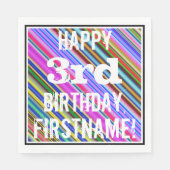 Levendige, kleurrijke 3de verjaardag + aangepaste  servetten (Voorkant)