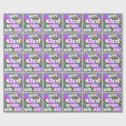 Levendige, kleurrijke 43e verjaardag + aangepaste  cadeaupapier (Vlak)