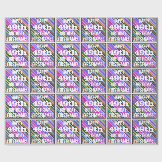 Levendige, kleurrijke 49e verjaardag + aangepaste cadeaupapier (Vlak)