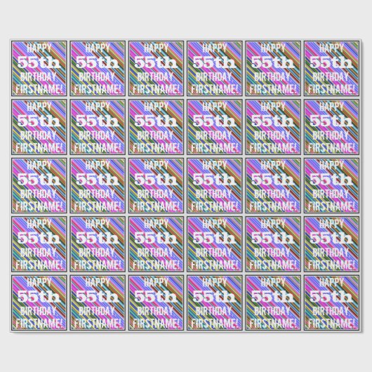 Levendige, kleurrijke 55e verjaardag + aangepaste cadeaupapier (Vlak)