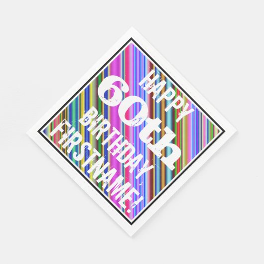 Levendige, kleurrijke 60ste verjaardag + aangepast servet (Hoek)