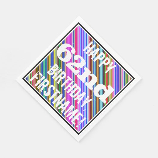 Levendige, kleurrijke 62e verjaardag + aangepaste servet (Hoek)