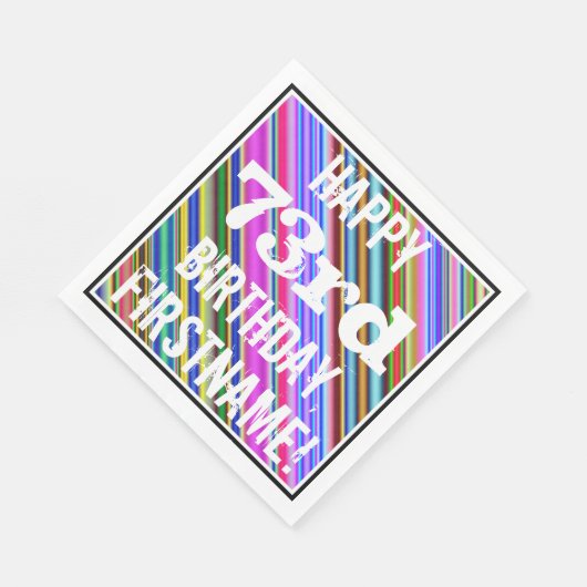 Levendige, kleurrijke 73e verjaardag + aangepaste  servetten (Hoek)