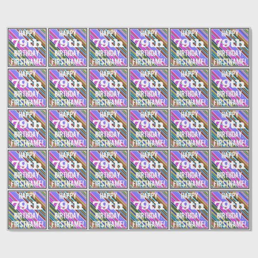 Levendige, kleurrijke 79e verjaardag + aangepaste  cadeaupapier (Vlak)