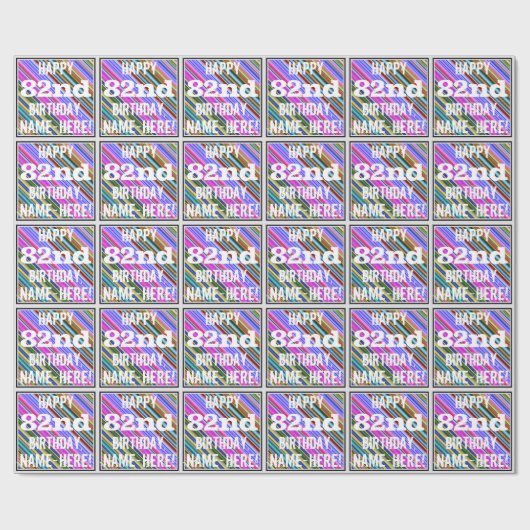 Levendige, kleurrijke 82e verjaardag + aangepaste  cadeaupapier (Vlak)