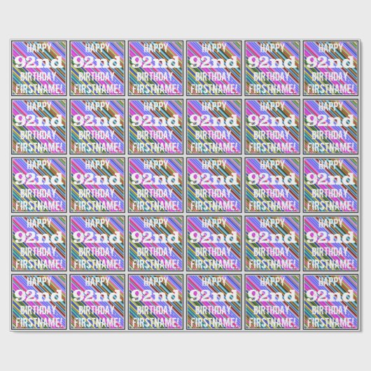 Levendige, kleurrijke 92e verjaardag + aangepaste cadeaupapier (Vlak)