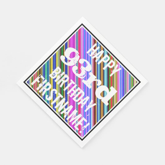 Levendige, kleurrijke 93e verjaardag + aangepaste  servetten (Hoek)